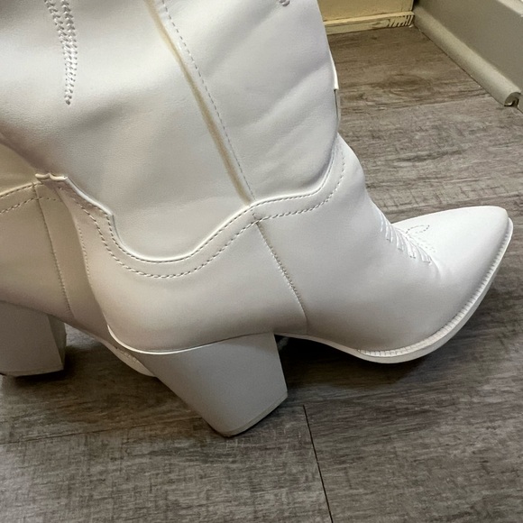 Country Cowboy cowgirl white knee high heels block boots - Picture 10 of 16